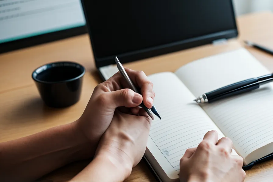 Primer plano de apuntes de gramática y pantalla de un curso online en Hotmart, ejemplo de guía de compra para autodidactas